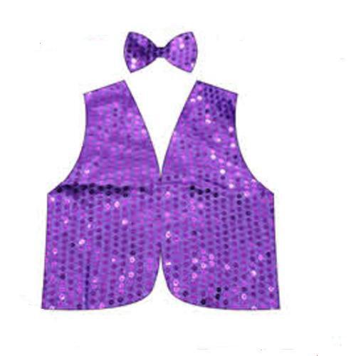 Kids Sequin Vest Bow Tie Set Costume 80s Party Dress Up Waistcoat - Purple-0