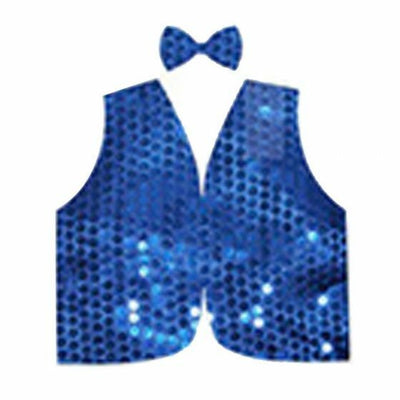 Kids Sequin Vest Bow Tie Set Costume 80s Party Dress Up Waistcoat - Blue-0