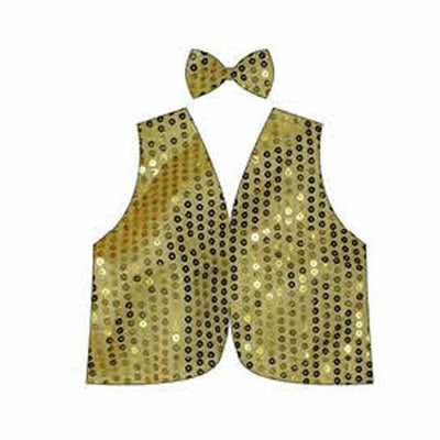 Kids Sequin Vest Bow Tie Set Costume 80s Party Dress Up Waistcoat - Gold/Yellow-0