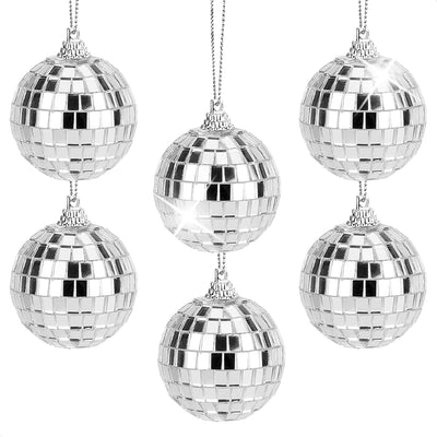 6x Hanging Mini Disco Balls Shiny Silver Mirror Party Halloween Reflect 4cm Bulk-0