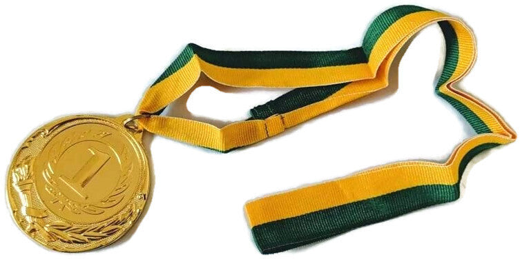 METAL WINNER GOLD MEDAL 1st Party Favours Sports Day 40cm Ribbon - Green/Gold-0