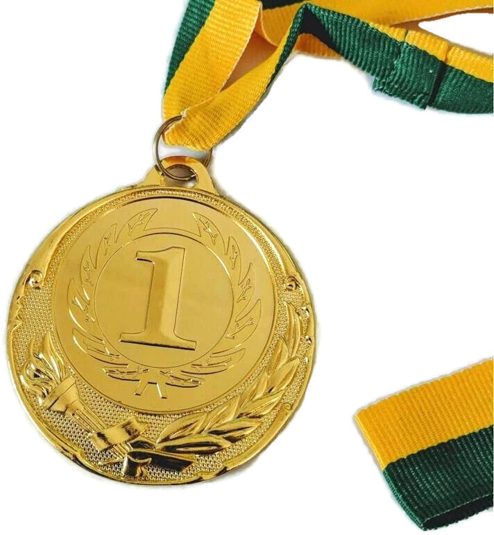 METAL WINNER GOLD MEDAL 1st Party Favours Sports Day 40cm Ribbon - Green/Gold-1