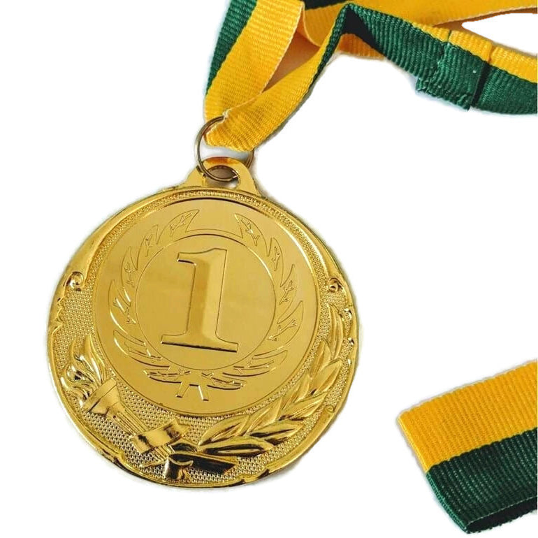 METAL WINNER GOLD MEDAL 1st Party Favours Sports Day 40cm Ribbon - Green/Gold-6