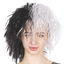 EVIL LADY WIG Messy Curly Hair Costume Dalmatian Villain Fancy Dress Accessory - Black/White-0