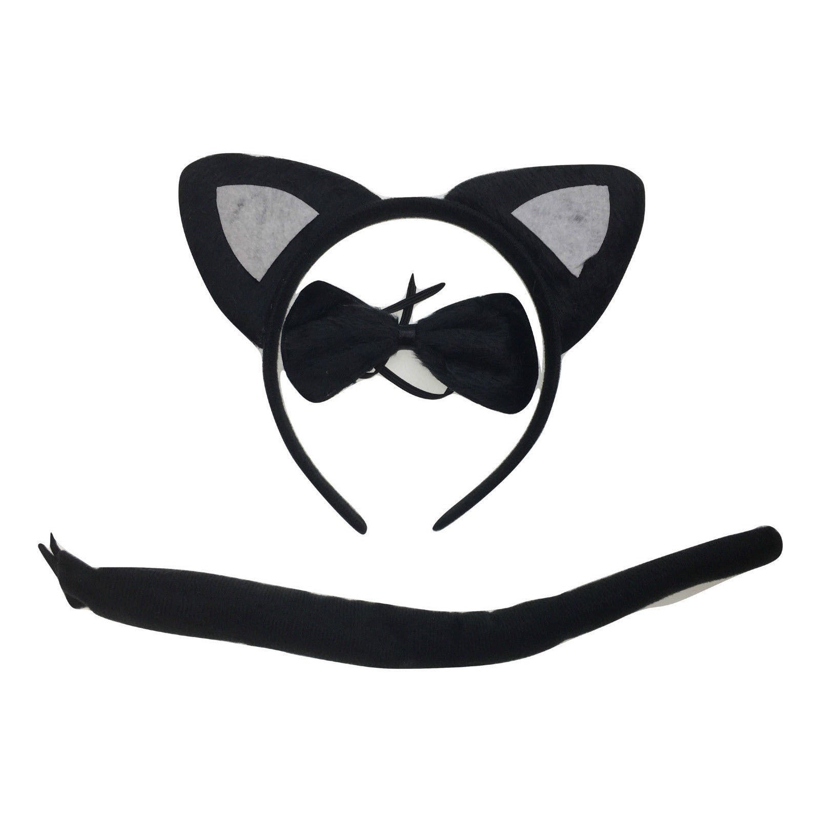 3pcs Set Animal Costume Dress Up Party Bow Tie Tail Ears Book Week - Black Cat-1