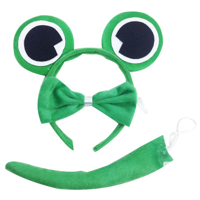 3pcs Set Animal Costume Dress Up Party Bow Tie Tail Ears Book Week - Green Frog-1