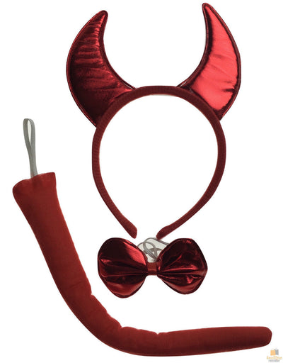 3pcs Set Animal Costume Dress Up Party Bow Tie Tail Ears Book Week - Red Devil-0