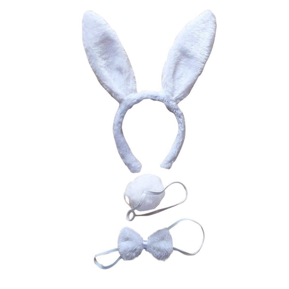 3pcs Set Animal Costume Dress Up Party Bow Tie Tail Ears Book Week - White Rabbit-0