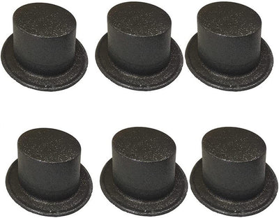 6x Glitter Top Hat Fancy Party Plastic Costume Tall Cap Fun Bulk - Black-0