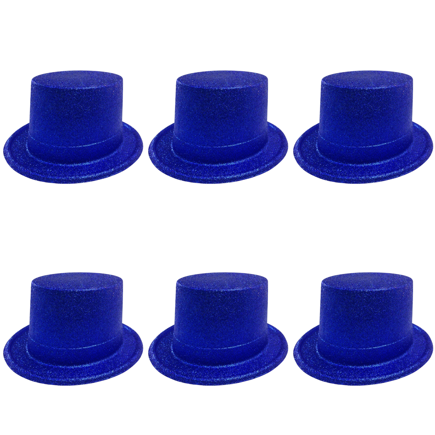 6x Glitter Top Hat Fancy Party Plastic Costume Tall Cap Fun Bulk - Blue-0