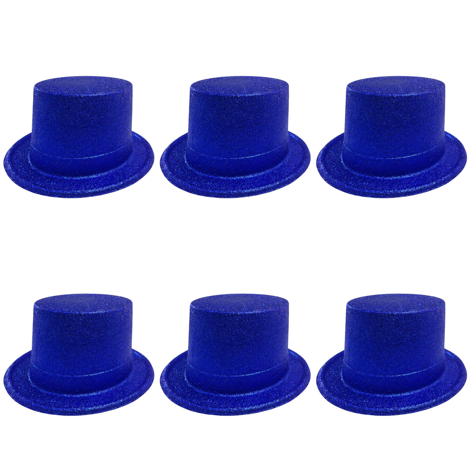 6x Glitter Top Hat Fancy Party Plastic Costume Tall Cap Fun Bulk - Blue-0