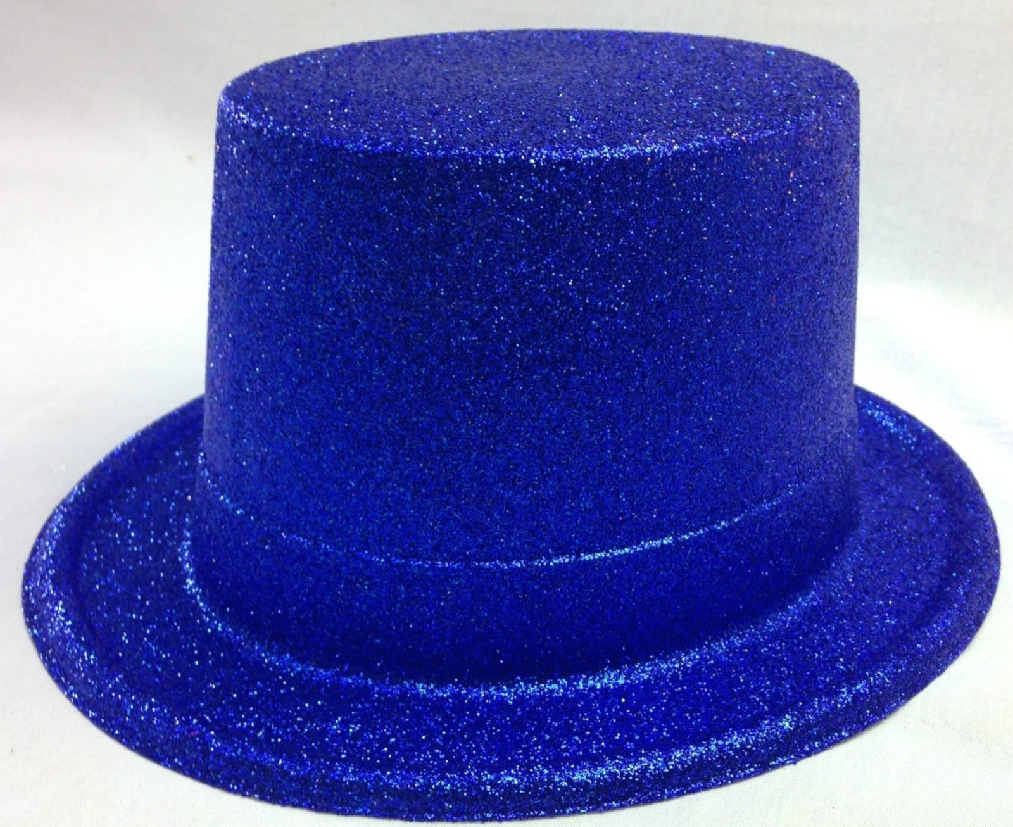 6x Glitter Top Hat Fancy Party Plastic Costume Tall Cap Fun Bulk - Blue-2