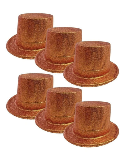 6x GLITTER TOP HAT Fancy Party Plastic Costume Tall Cap Fun Dress Up BULK - Orange - One Size-0