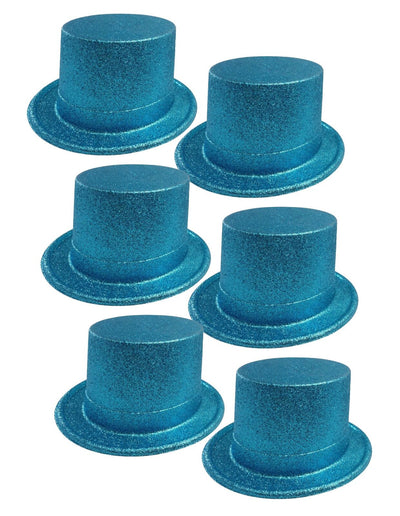 6x GLITTER TOP HAT Fancy Party Plastic Costume Tall Cap Fun Dress Up BULK - Sky Blue-0