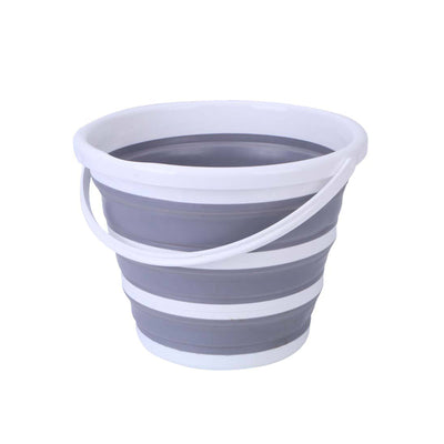 10 Litre Foldable Collapsible Bucket Silicone for Home/Hiking/Camping/Fishing - Grey/White-0