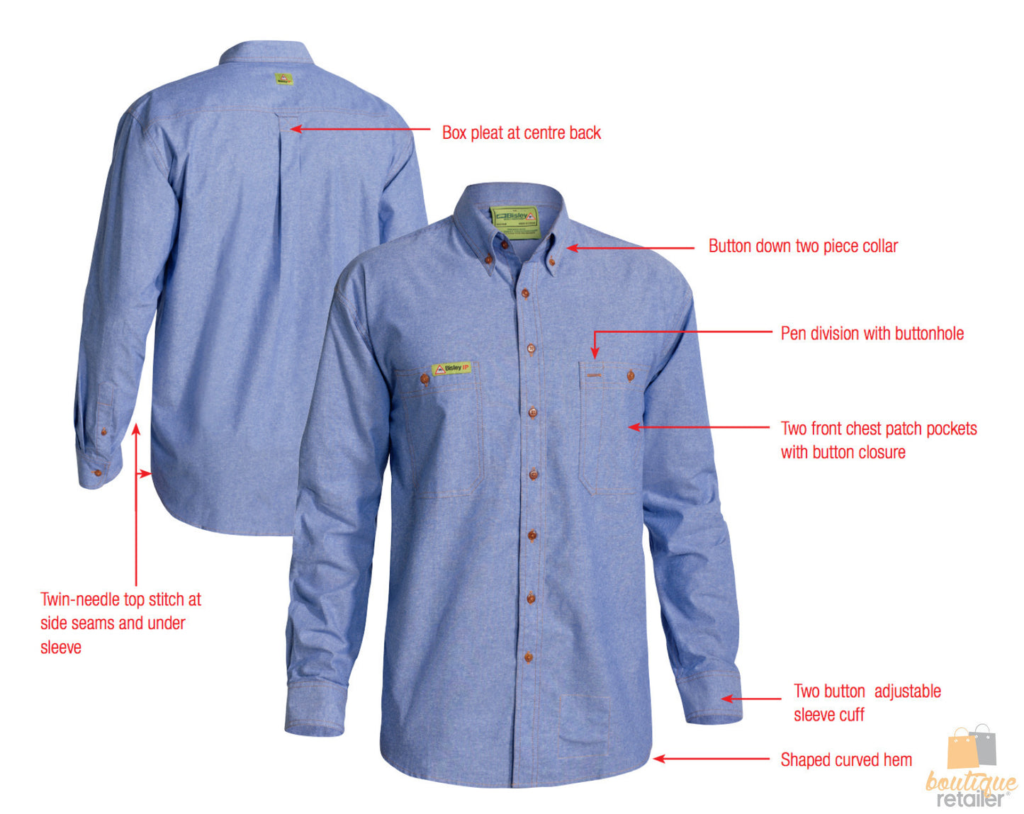 BISLEY Insect Protection Repellent Long Sleeve Casual Shirt Fishing Camping - Blue - S-5