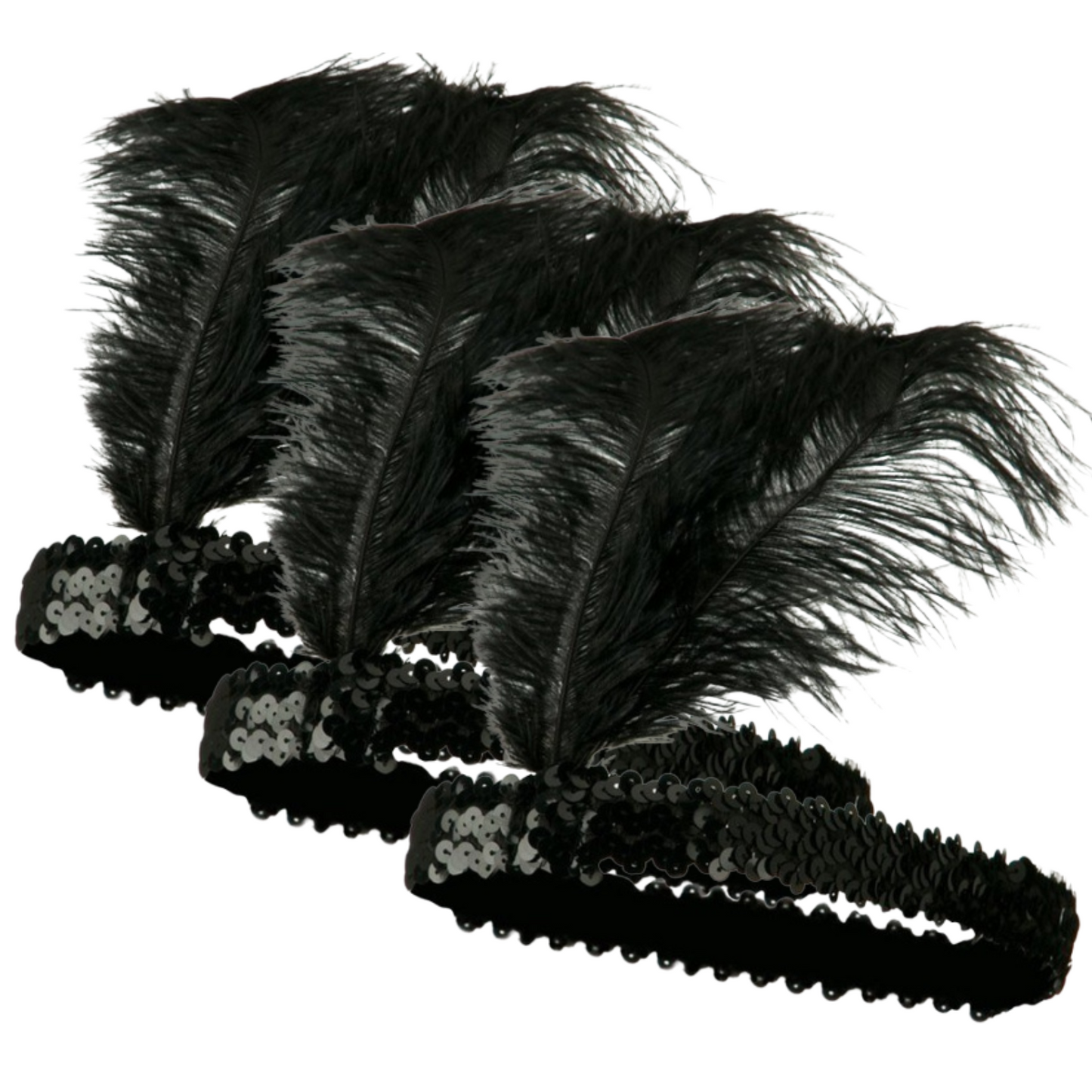 3x 1920s FLAPPER HEADBAND Headpiece Feather Sequin Charleston Costume Gatsby - Black-0