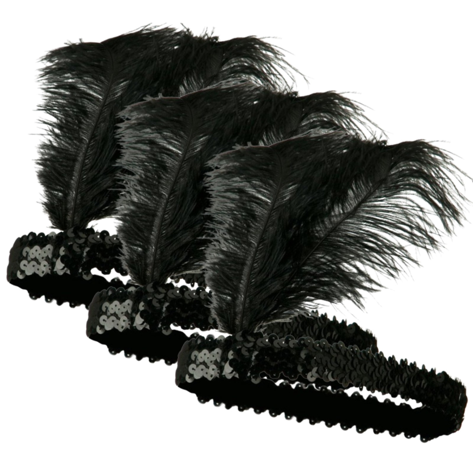 3x 1920s FLAPPER HEADBAND Headpiece Feather Sequin Charleston Costume Gatsby - Black-1