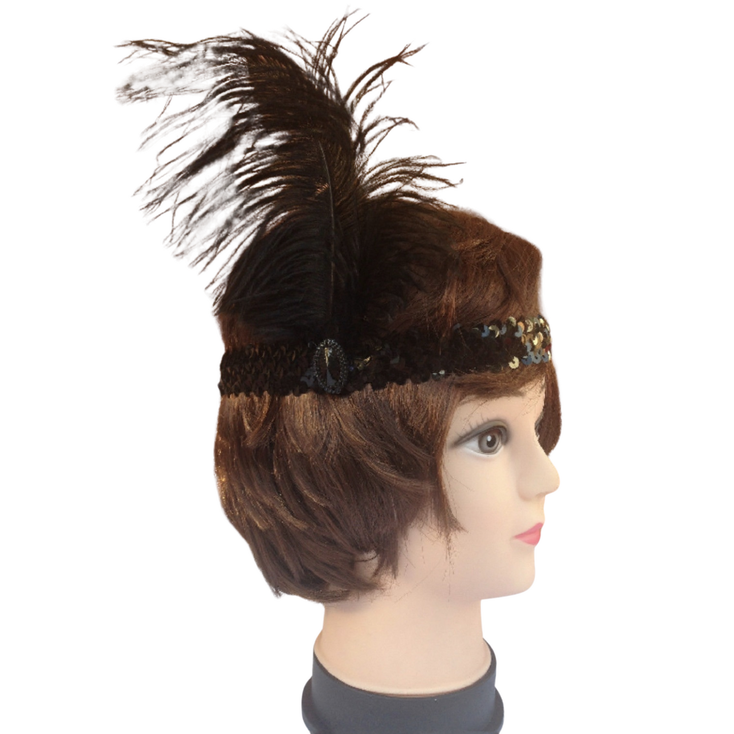 3x 1920s FLAPPER HEADBAND Headpiece Feather Sequin Charleston Costume Gatsby - Black-3