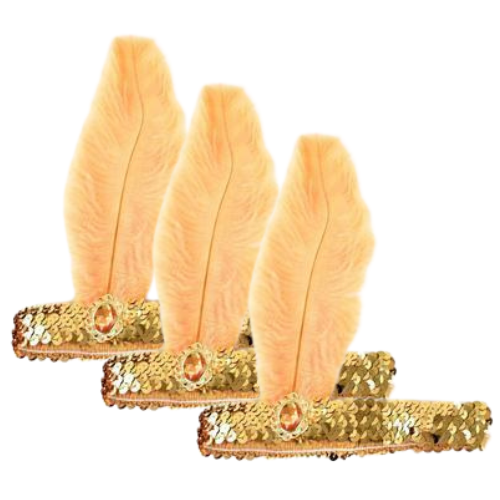 3x 1920s FLAPPER HEADBAND Headpiece Feather Sequin Charleston Costume Gatsby - Gold/Orange-1