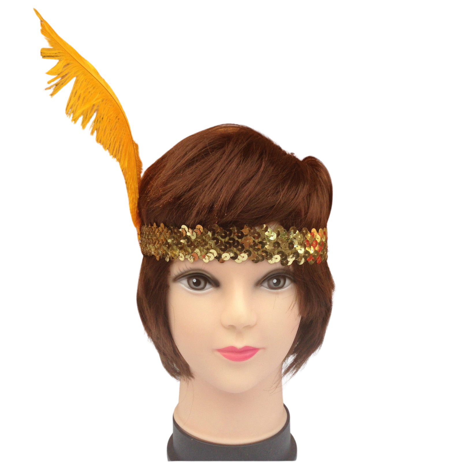 3x 1920s FLAPPER HEADBAND Headpiece Feather Sequin Charleston Costume Gatsby - Gold/Orange-2