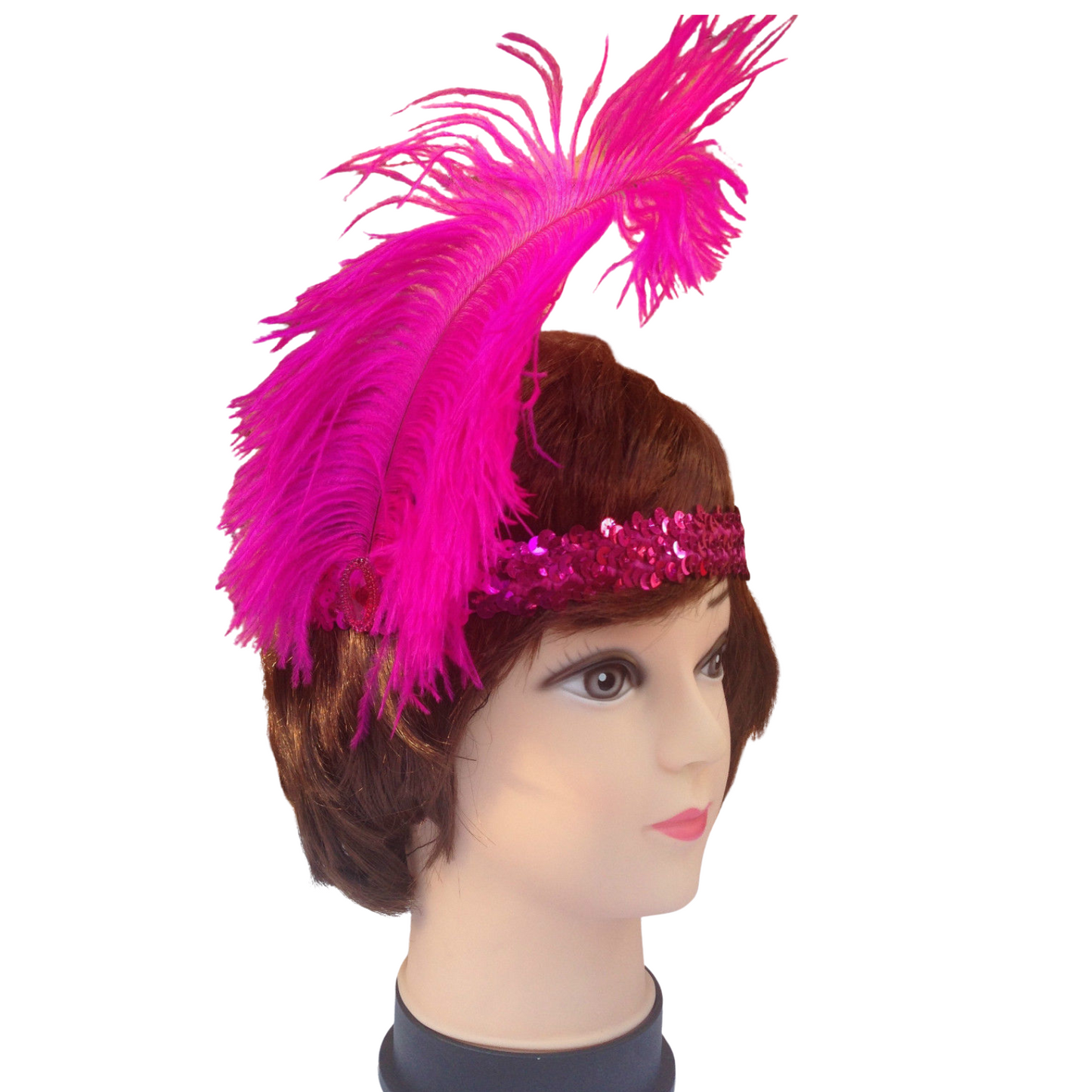 3x 1920s FLAPPER HEADBAND Headpiece Feather Sequin Charleston Costume Gatsby - Hot Pink-2