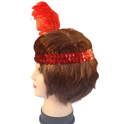 3x 1920s FLAPPER HEADBAND Headpiece Feather Sequin Charleston Costume Gatsby - Red-2