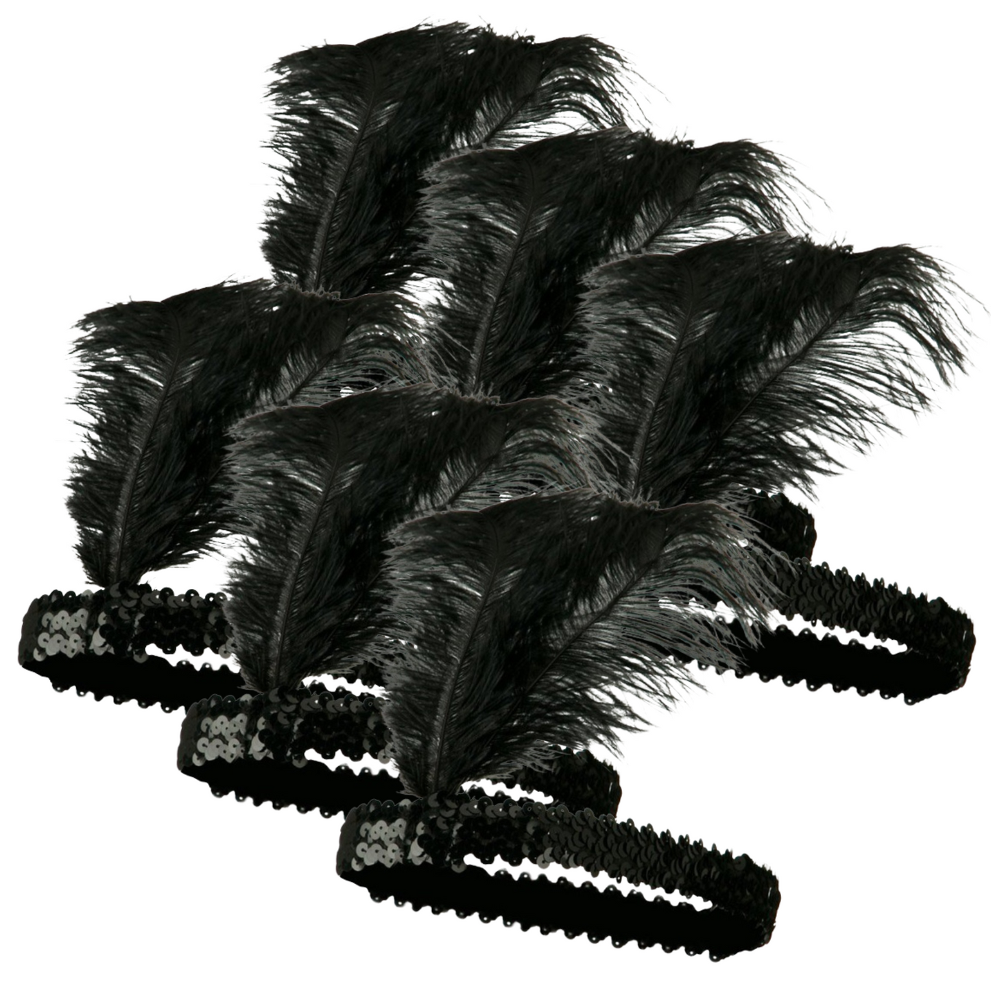 6x 1920s FLAPPER HEADBAND Headpiece Feather Sequin Charleston Costume Party BULK - Black-1