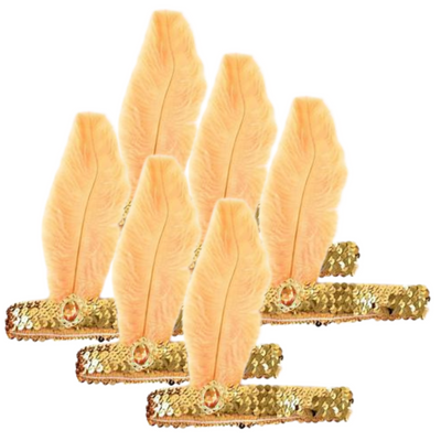 6x 1920s FLAPPER HEADBAND Headpiece Feather Sequin Charleston Costume Party BULK - Gold/Orange-0