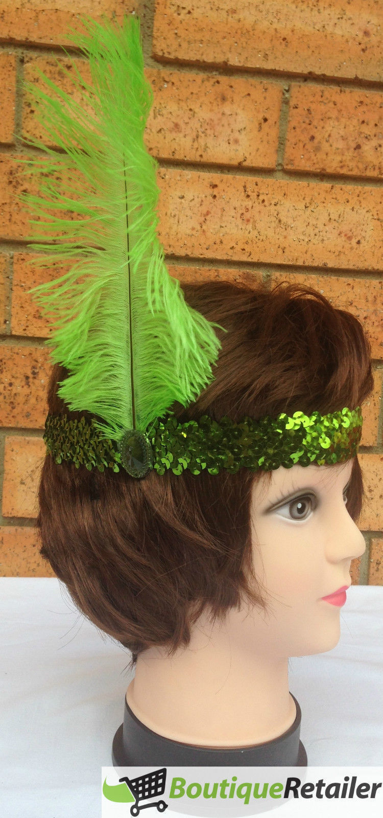 6x 1920s FLAPPER HEADBAND Headpiece Feather Sequin Charleston Costume Party BULK - Green-2