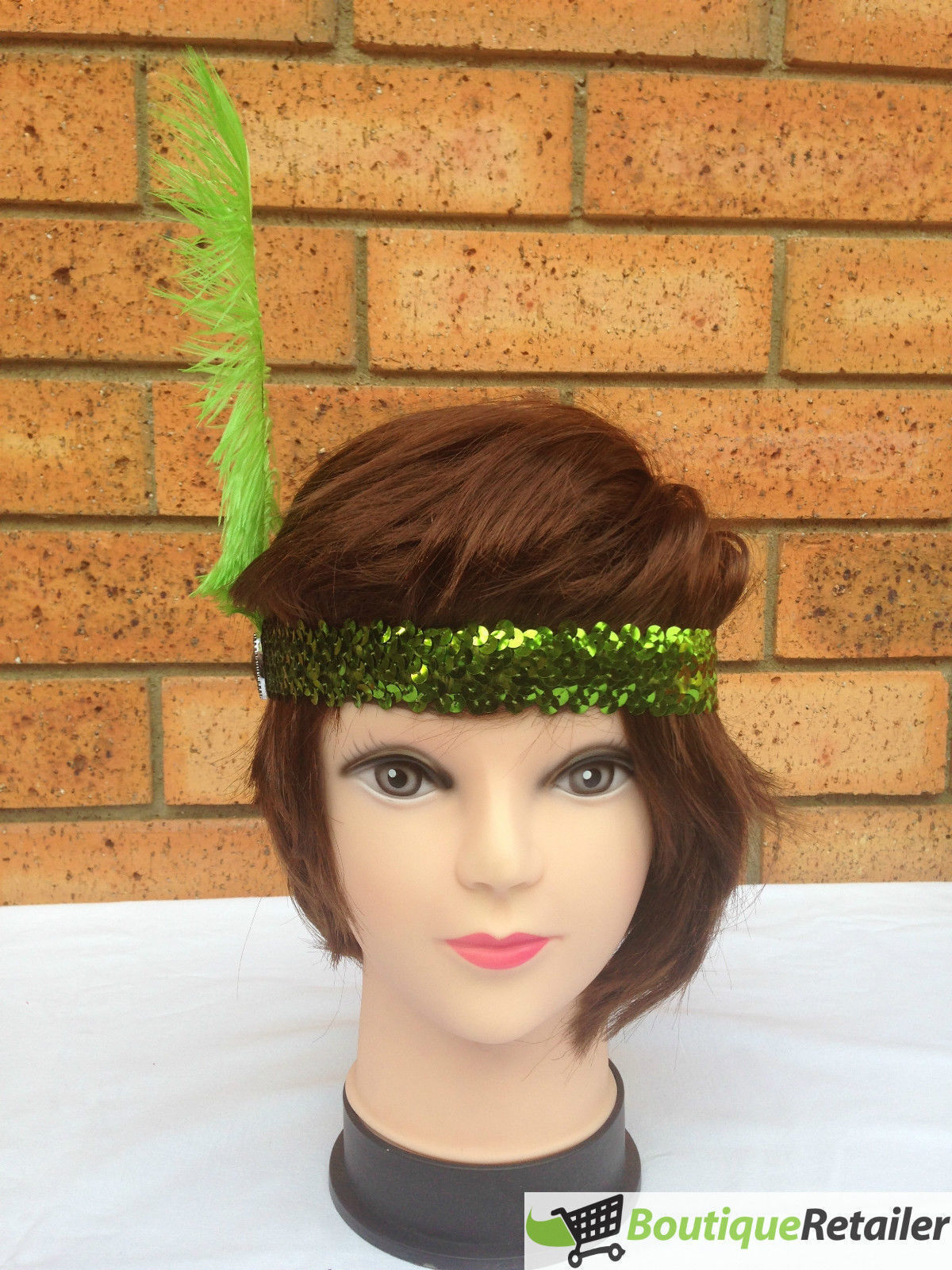 6x 1920s FLAPPER HEADBAND Headpiece Feather Sequin Charleston Costume Party BULK - Green-3