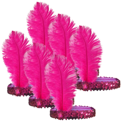 6x 1920s FLAPPER HEADBAND Headpiece Feather Sequin Charleston Costume Party BULK - Hot Pink-0