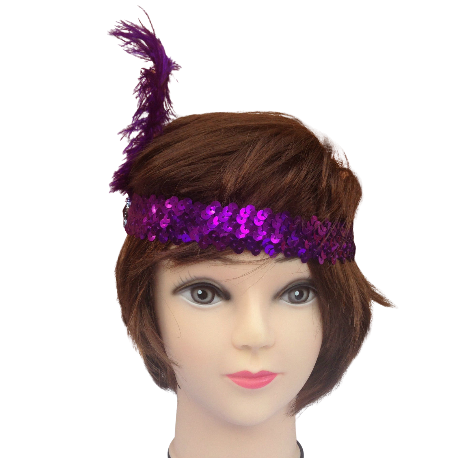 6x 1920s FLAPPER HEADBAND Headpiece Feather Sequin Charleston Costume Party BULK - Purple-2