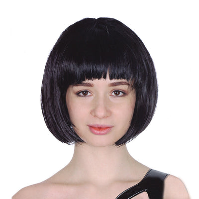 Bob Wig Costume Short Straight Fringe Cosplay Party Womens Hair - Black-0