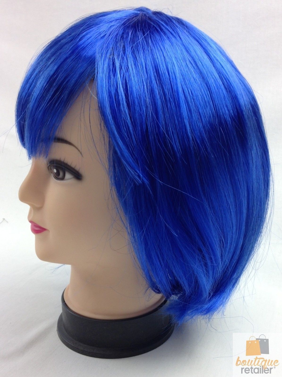 Bob Wig Costume Short Straight Fringe Cosplay Party Full Hair Womens Fancy Dress - Blue-2