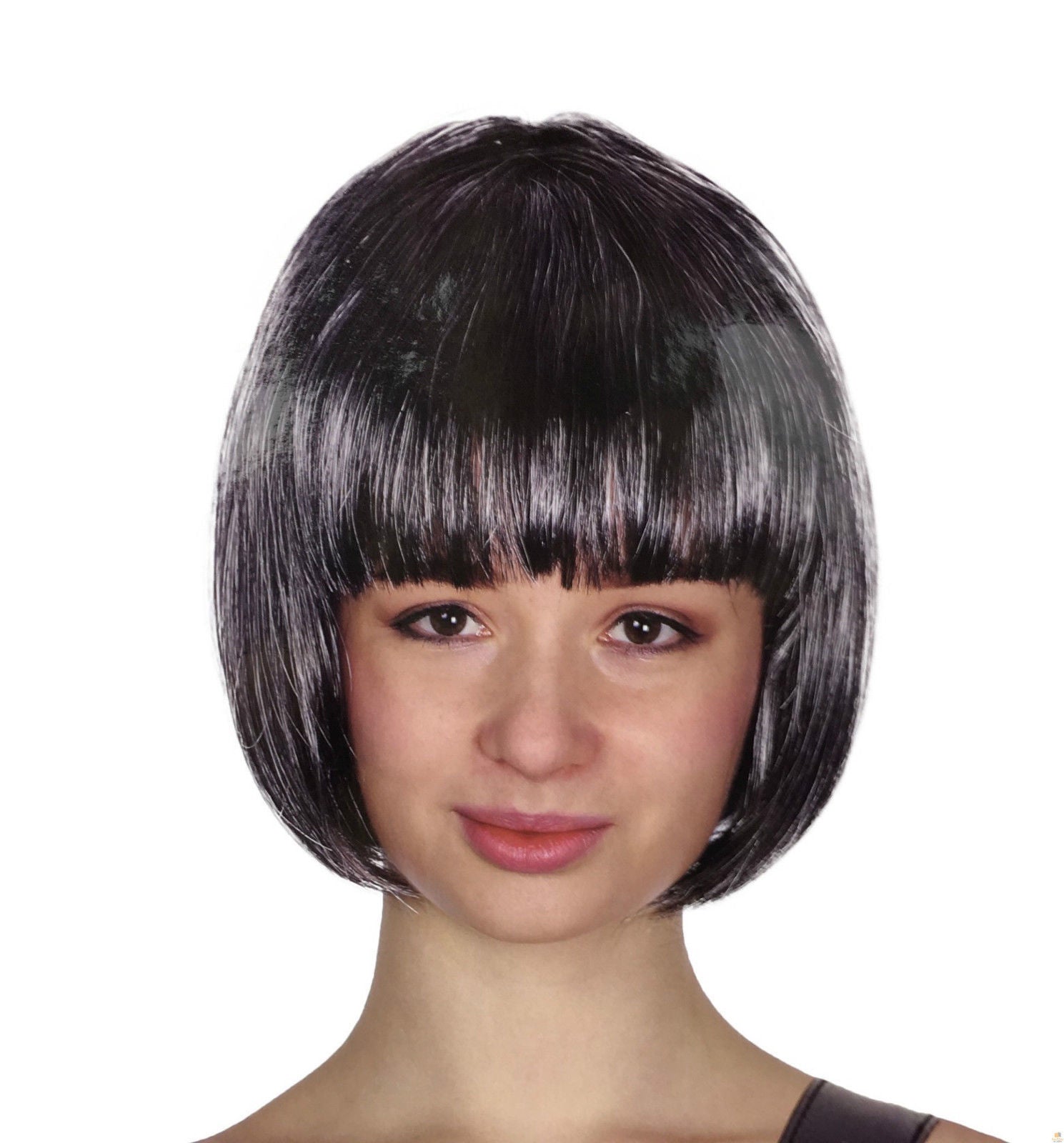 Bob Wig Costume Short Straight Fringe Cosplay Party Full Hair Womens Fancy Dress - Grey-0