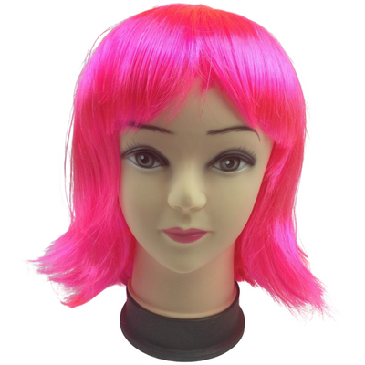 Bob Wig Costume Short Straight Fringe Cosplay Party Full Hair Womens Fancy Dress - Hot Pink-0