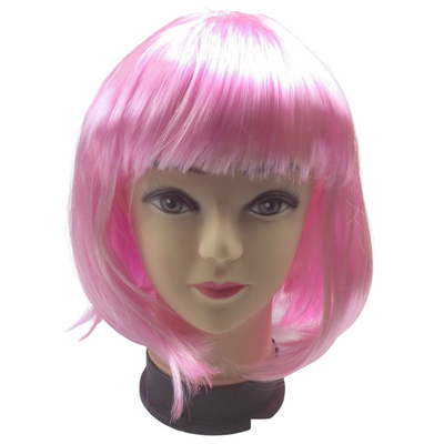 Bob Wig Costume Short Straight Fringe Cosplay Party Full Hair Womens Fancy Dress - Light Pink-0