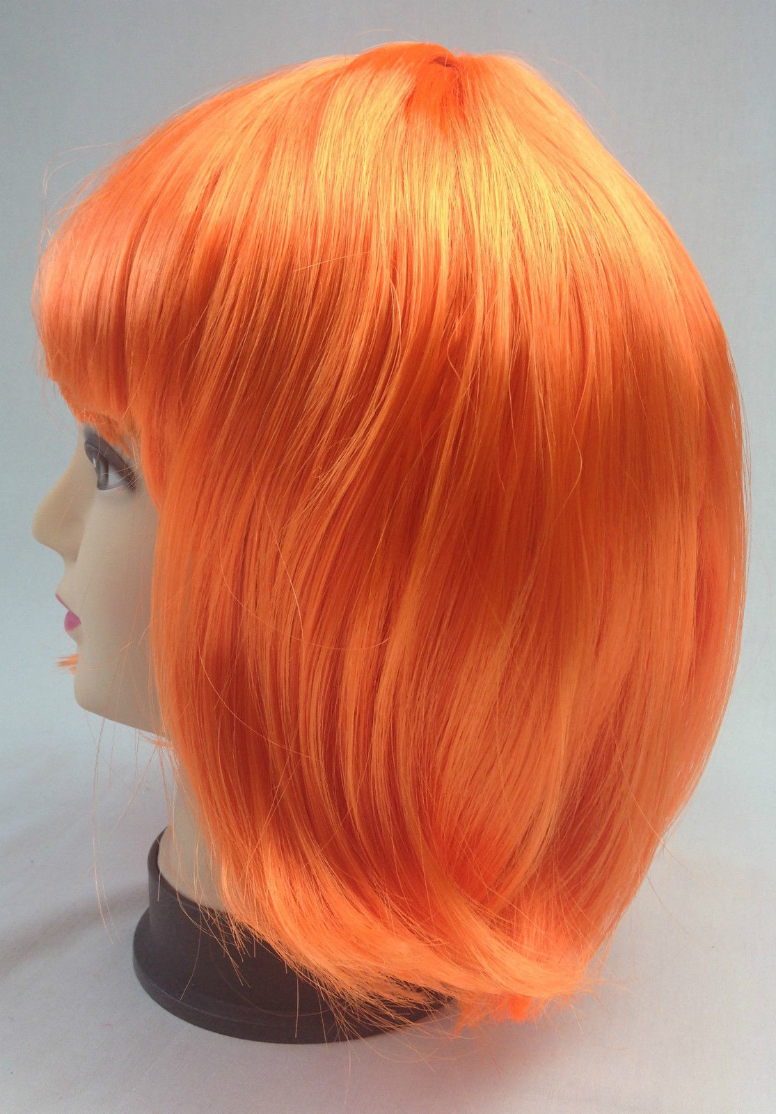 Bob Wig Costume Short Straight Fringe Cosplay Party Full Hair Womens Fancy Dress - Orange-2