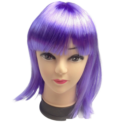 Bob Wig Costume Short Straight Fringe Cosplay Party Full Hair Womens Fancy Dress - Purple-0