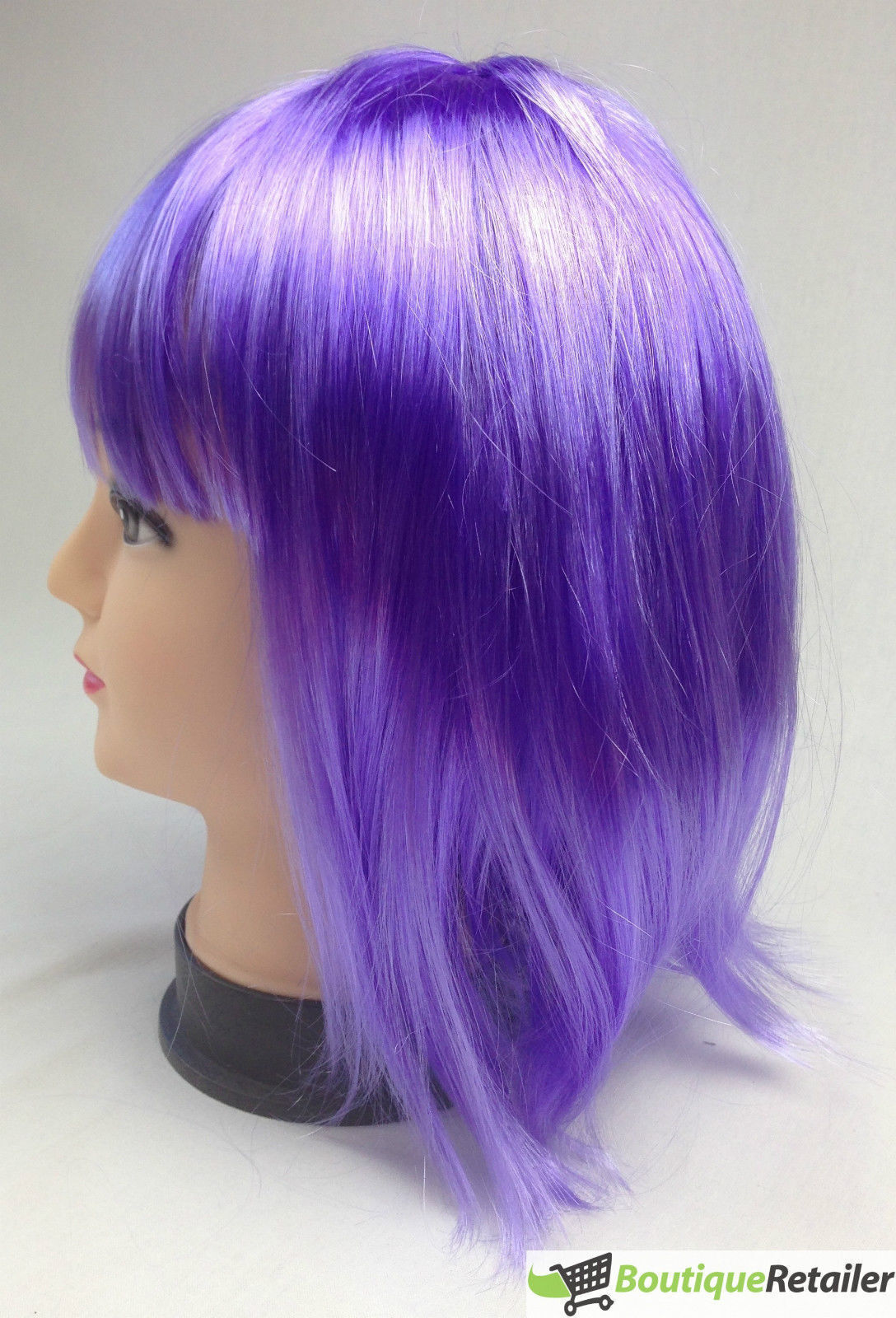 Bob Wig Costume Short Straight Fringe Cosplay Party Full Hair Womens Fancy Dress - Purple-2