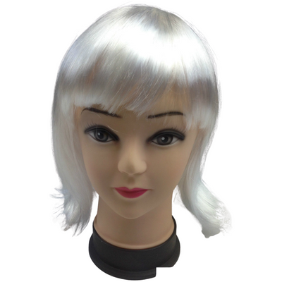 Bob Wig Costume Short Straight Fringe Cosplay Party Full Hair Womens Fancy Dress - White-0