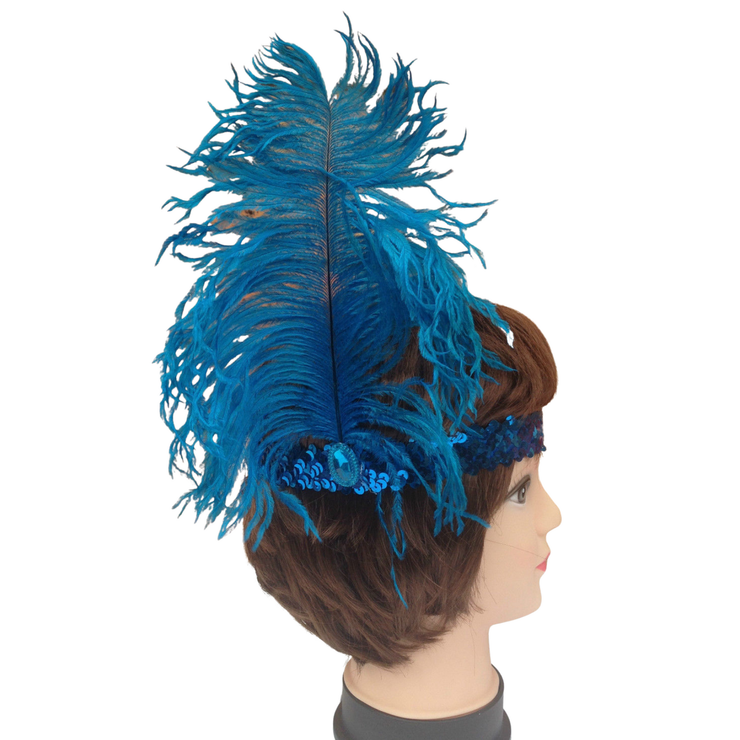 1920s FLAPPER HEADBAND Headpiece Feather Sequin Charleston Costume Gatsby Dance - Blue-2