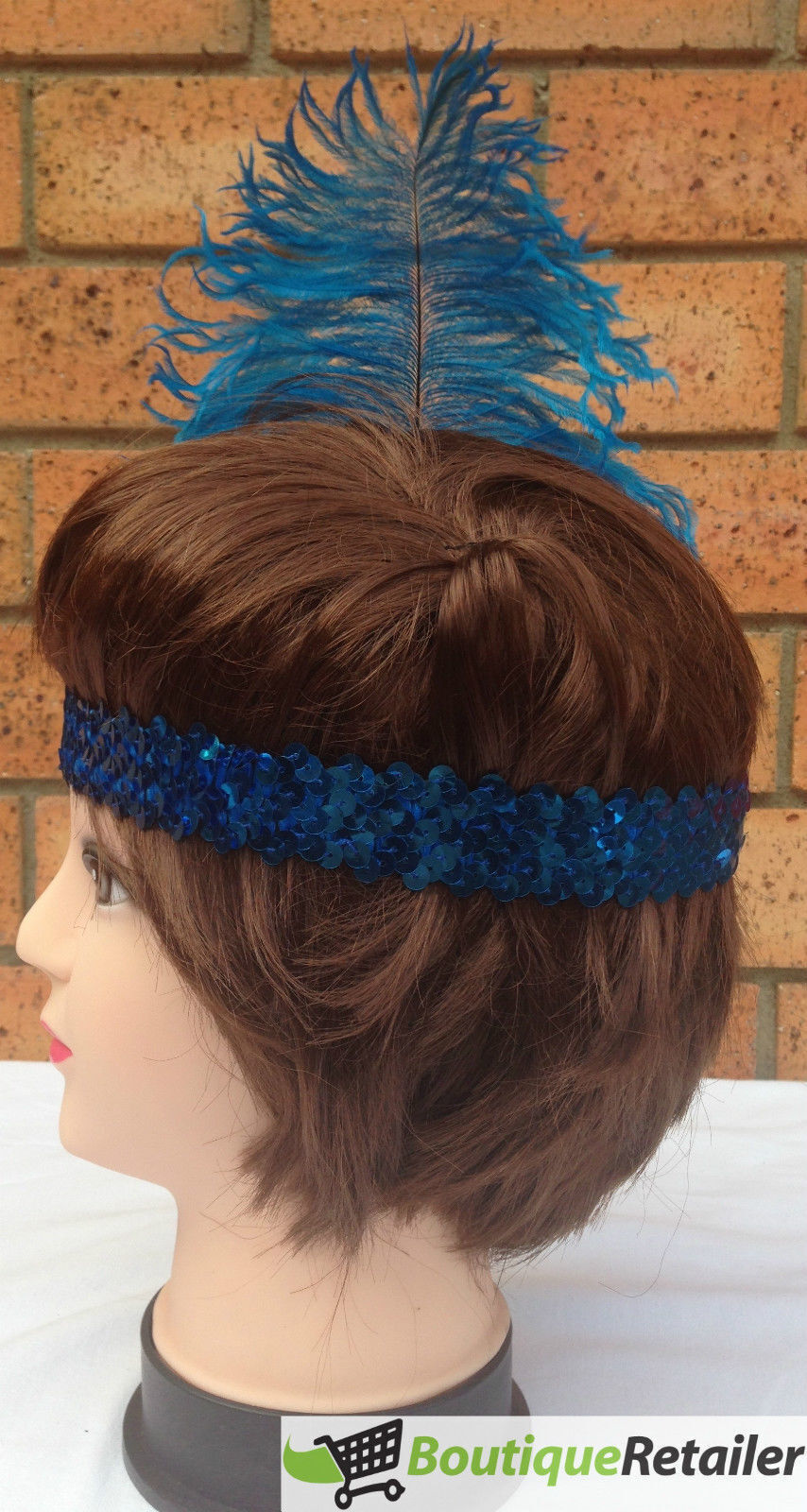 1920s FLAPPER HEADBAND Headpiece Feather Sequin Charleston Costume Gatsby Dance - Blue-3