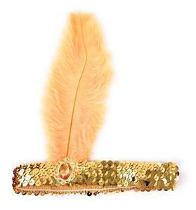 1920s FLAPPER HEADBAND Headpiece Feather Sequin Charleston Costume Gatsby Dance - Gold/Orange-0