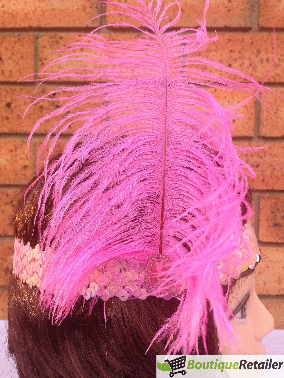 1920s FLAPPER HEADBAND Headpiece Feather Sequin Charleston Costume Gatsby Dance - Light Pink-5