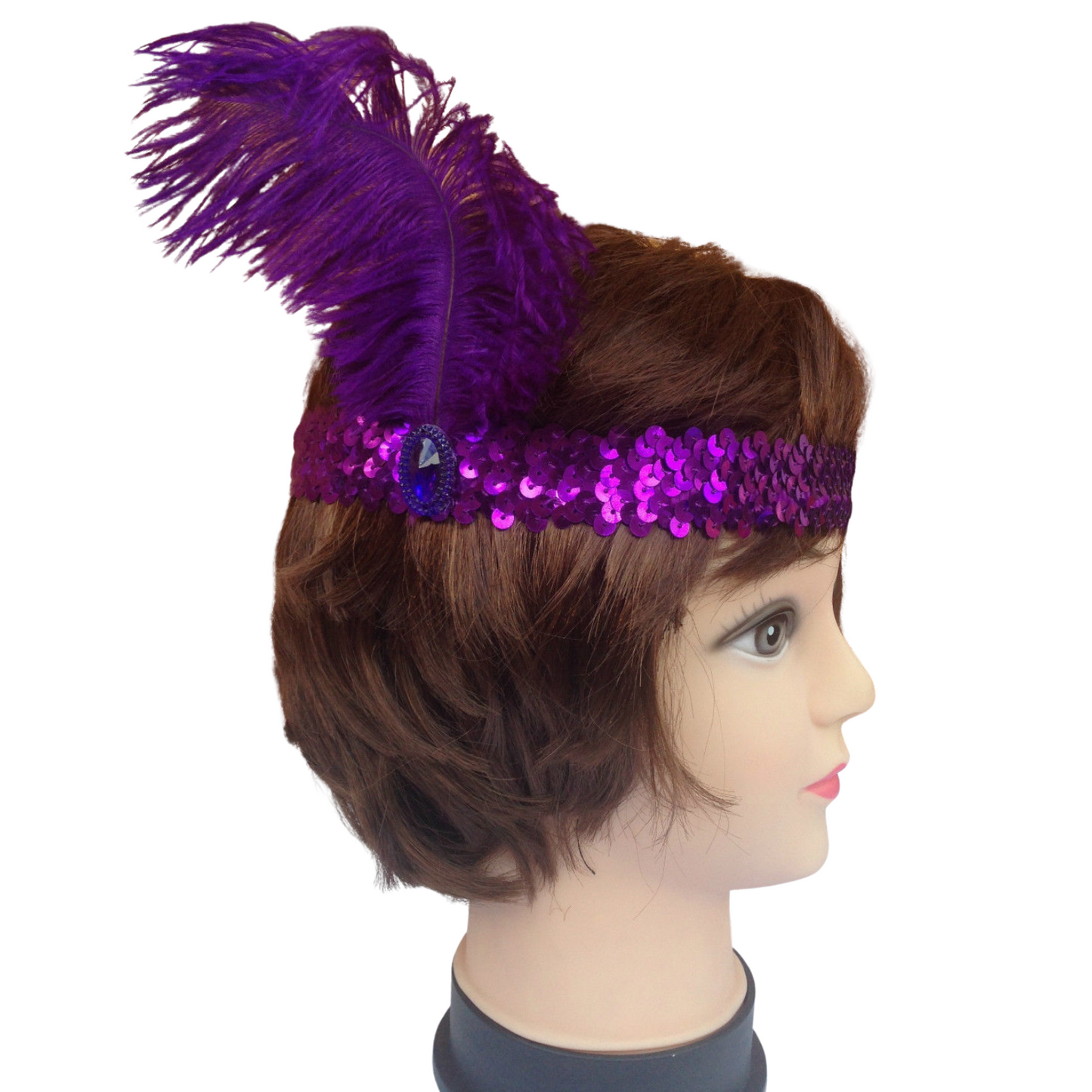 1920s FLAPPER HEADBAND Headpiece Feather Sequin Charleston Costume Gatsby Dance - Purple-3