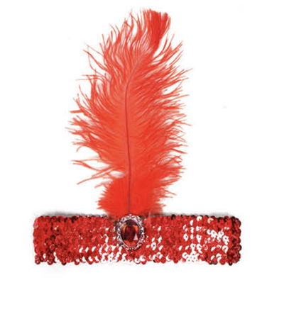 1920s FLAPPER HEADBAND Headpiece Feather Sequin Charleston Costume Gatsby Dance - Red-0