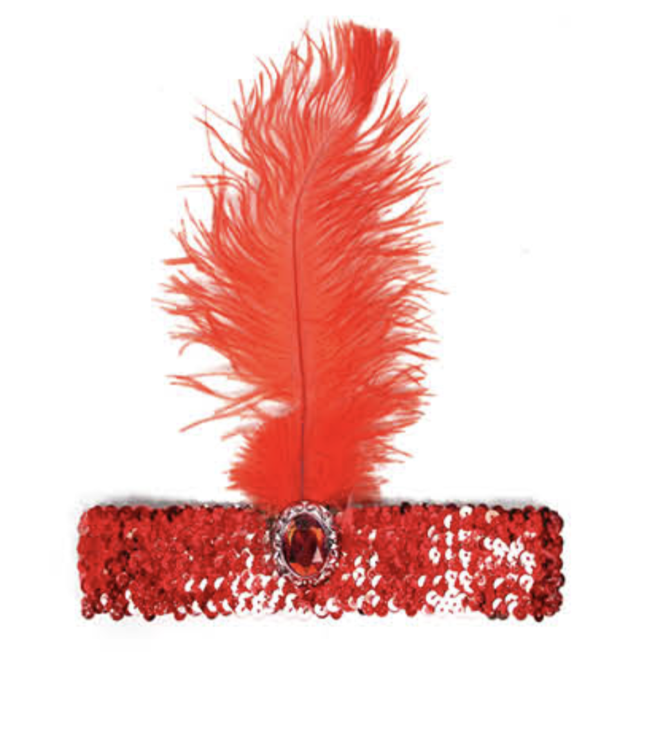 1920s FLAPPER HEADBAND Headpiece Feather Sequin Charleston Costume Gatsby Dance - Red-1