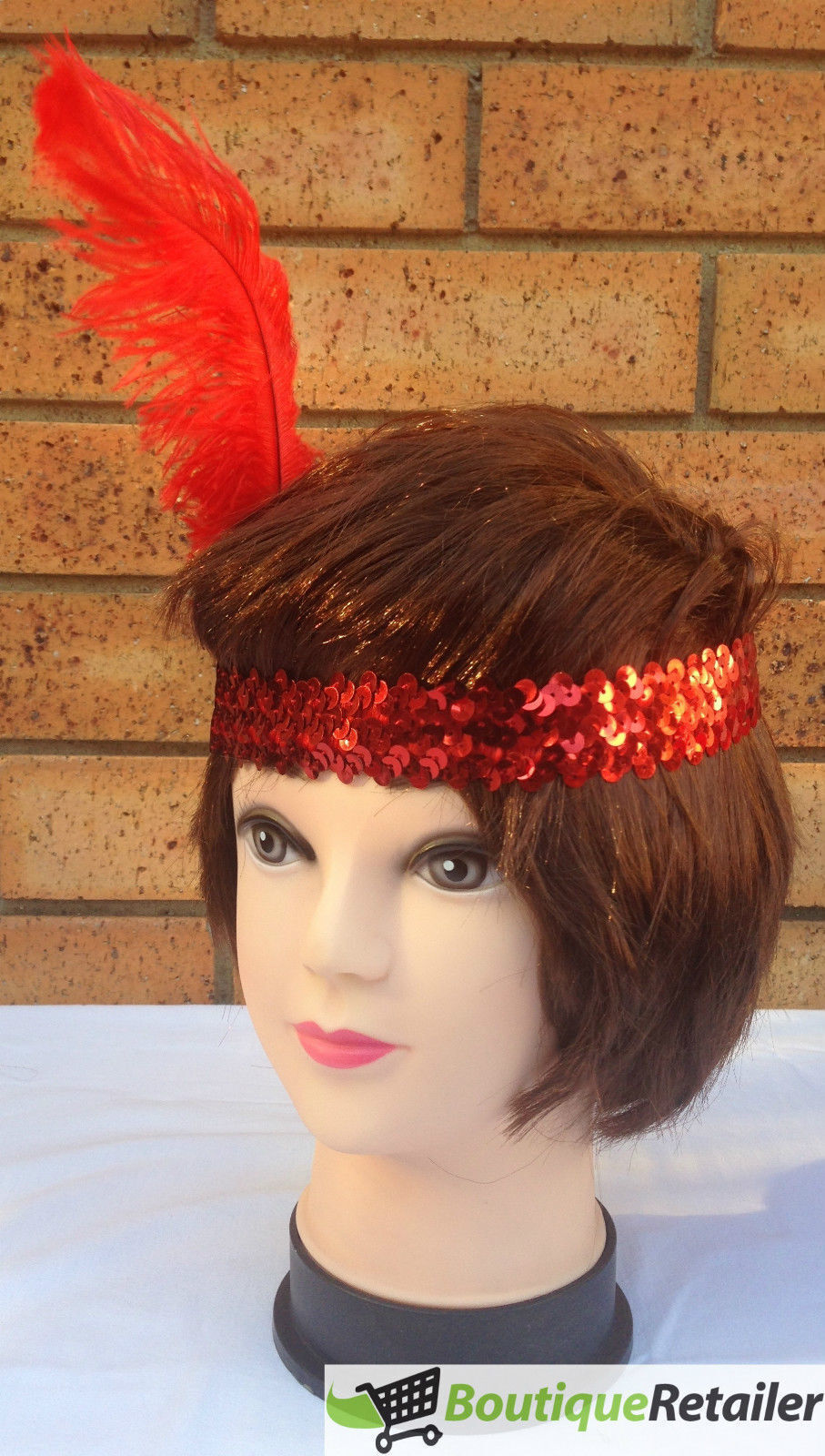 1920s FLAPPER HEADBAND Headpiece Feather Sequin Charleston Costume Gatsby Dance - Red-2